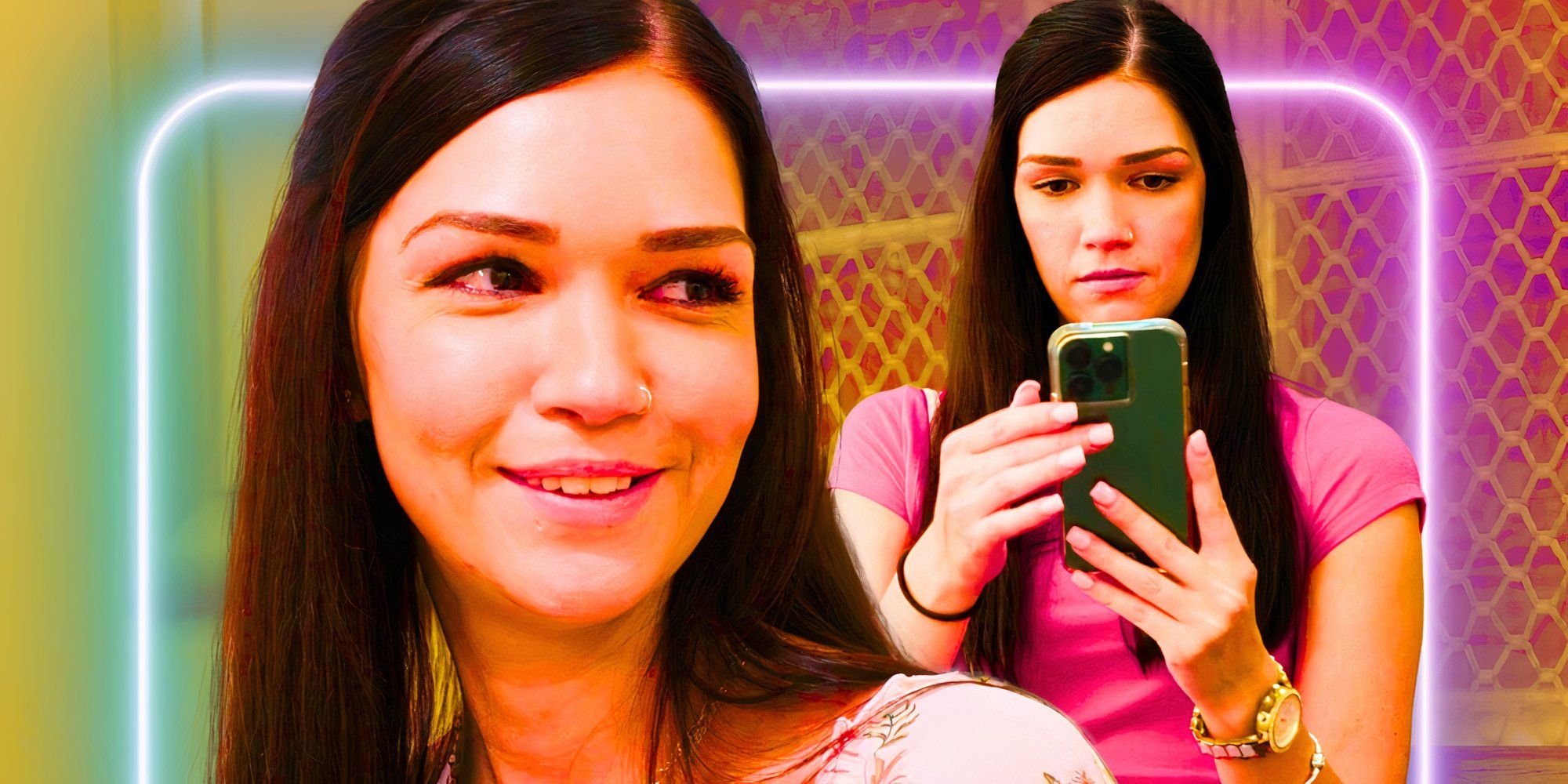 90 Day Fiancé montage of Amanda Wilhelm  smiling and on her phone