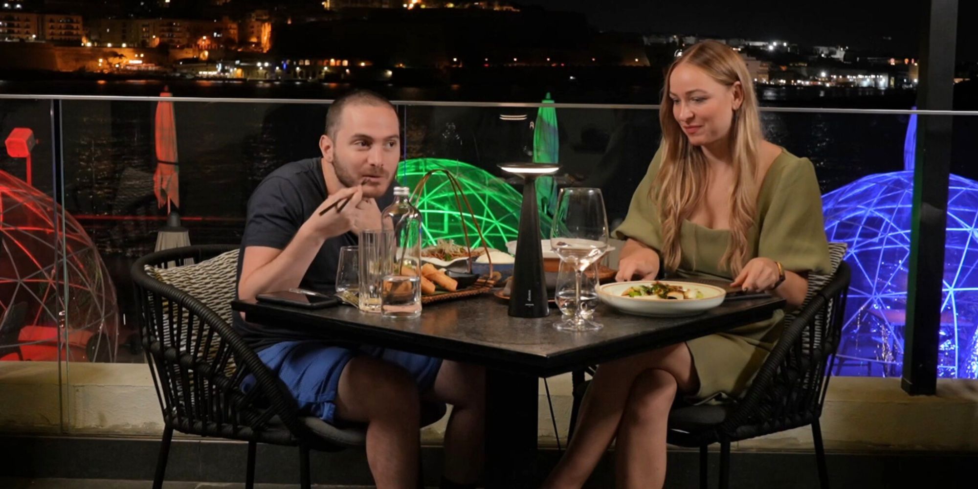 90 Day Fiance Love In Paradise Kyle Gordy and Ani Phillip eating dinner in Malta
