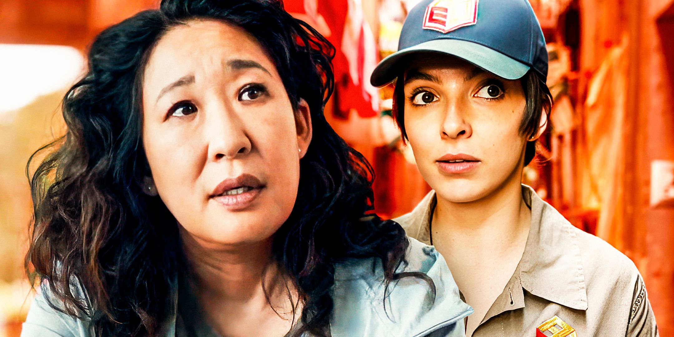 A blended image of Eve Polastri (Sandra Oh) and Villanelle in Killing Eve season 3