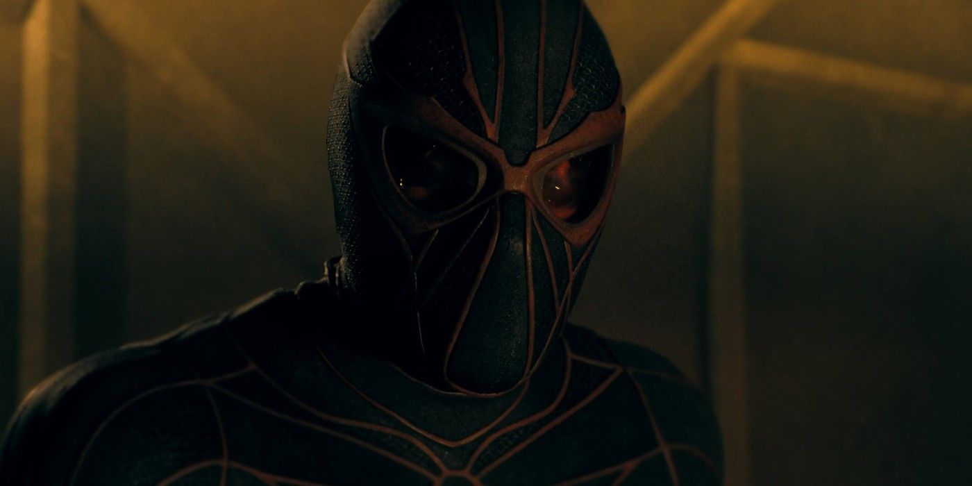A close-up of Ezekiel Sims in Madame Web wearing his suit