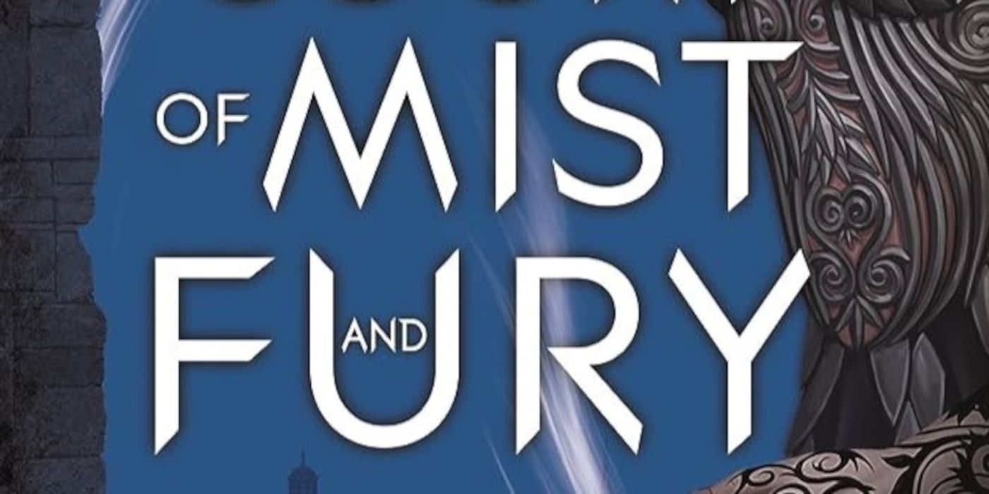 A Court of Mist and Fury Cover with a blue background and Feyre's torso in armor