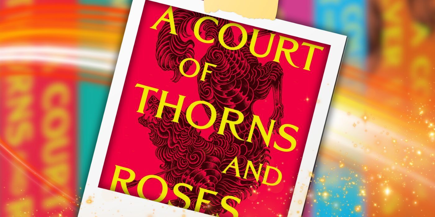 A polaroid of the Court of Thorns & Roses cover with more covers as the background