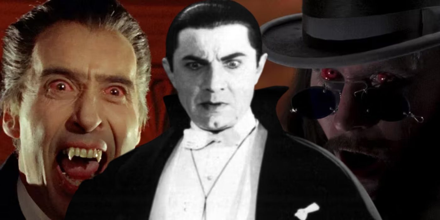 A collage of various movie Draculas