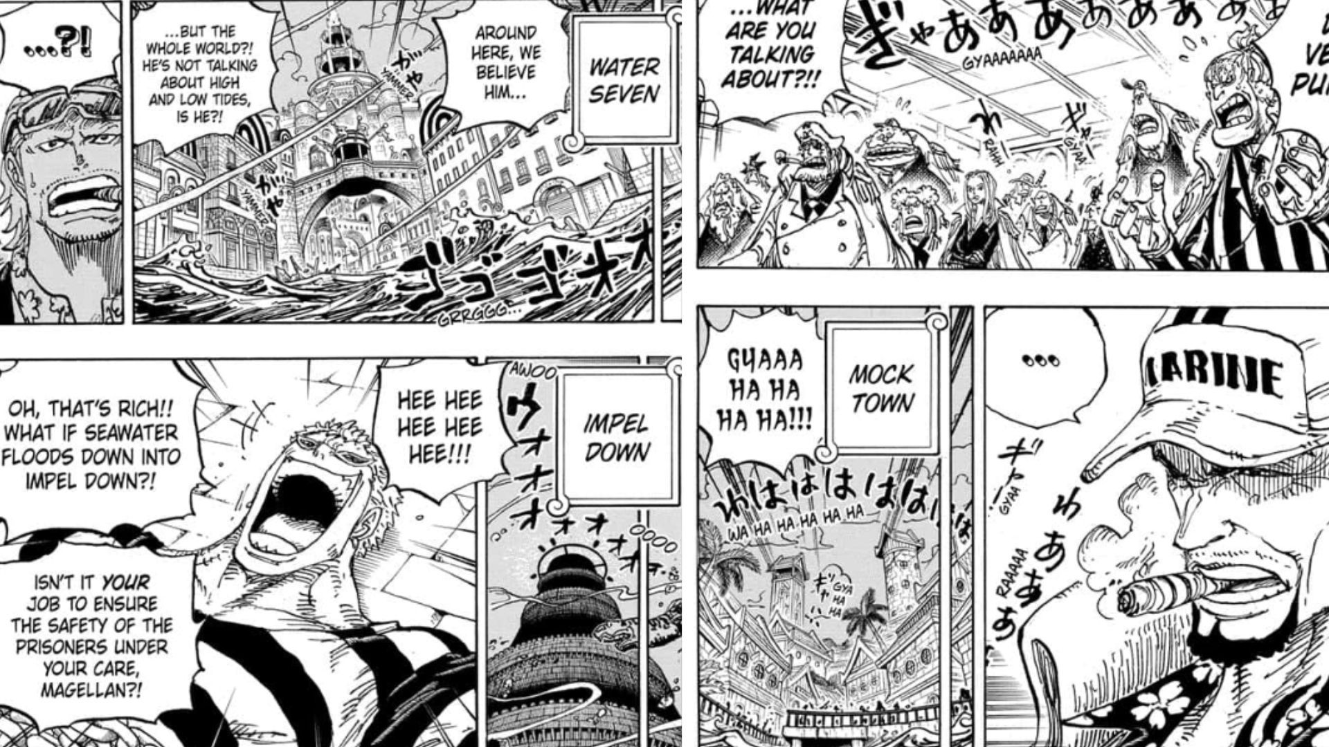 A panel from One Piece chapter #1114 showcasing reaction to Vegapunk's message
