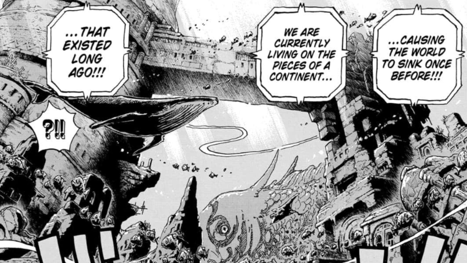 A panel from One Piece Chapter #1115 revealing the sunken Ancient Kingdom