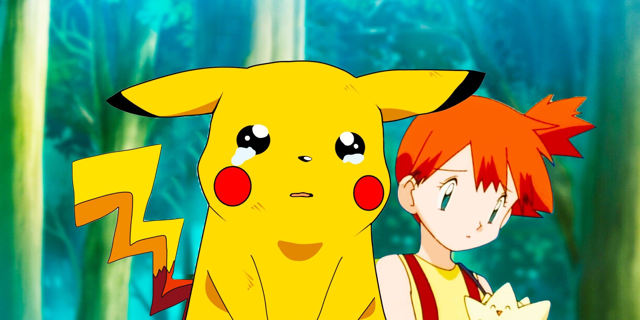 A Sad looking PickachA sad Pikachu with a tear coming down his eye and sad Misty from the Pokémon anime.u with a tear coming down his eye and sad Misty from Pokemon-1