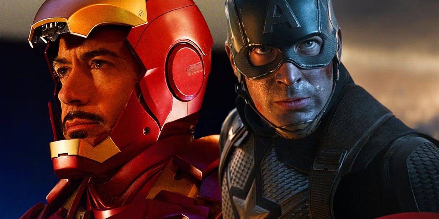 A split image of Iron Man and Captain America in the MCU
