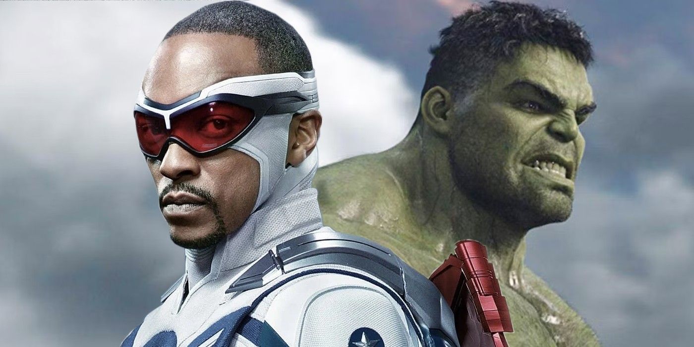 A split image of Sam Wilson's Captain America and the Hulk in the MCU