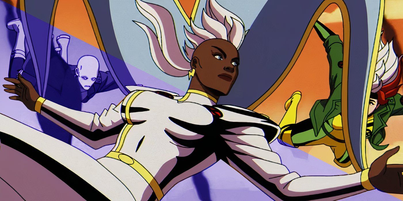A stylized image of Storm, Morph, and Rogue in X-Men '97