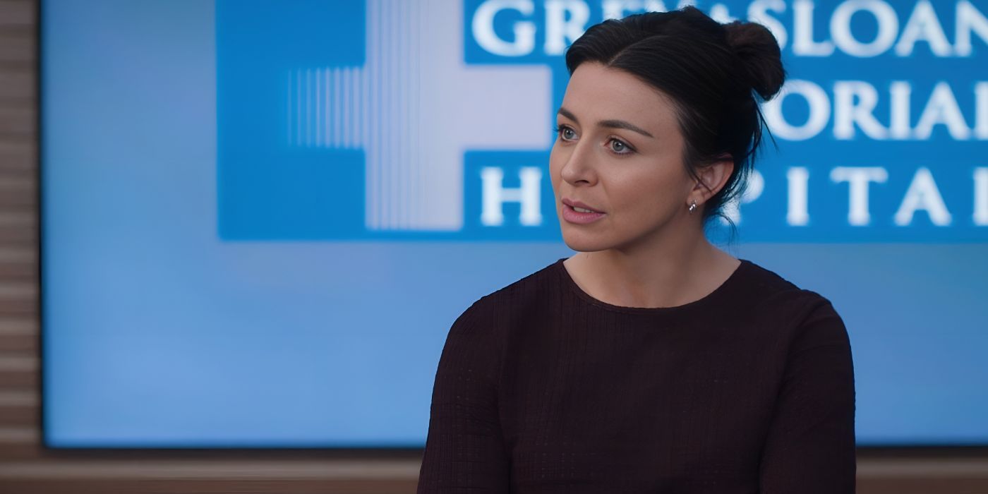 Amelia Shepherd (Caterina Scorsone) looks shocked while speaking with Catherine and Meredith in the Grey's Anatomy season 20 finale