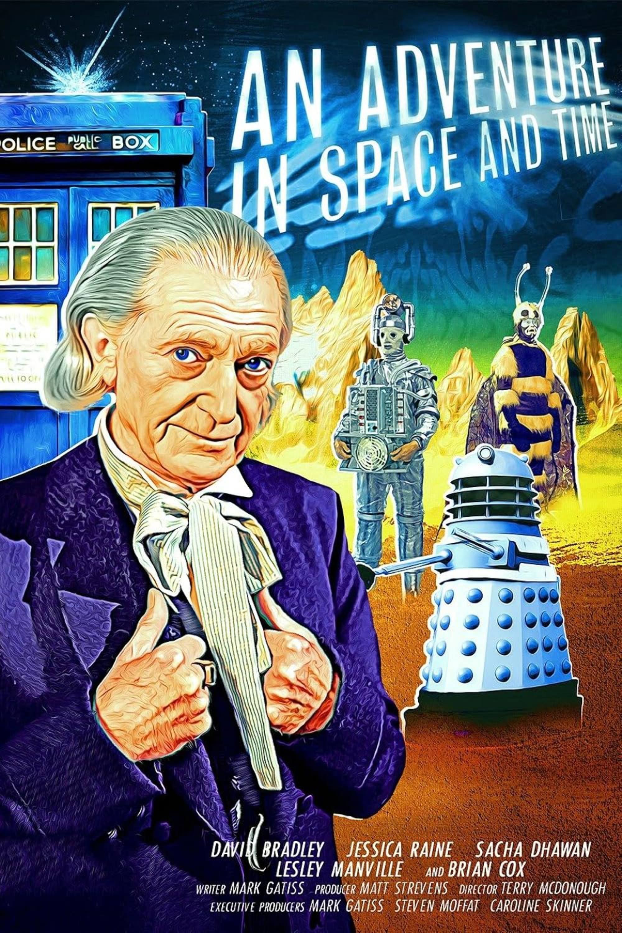 An Adventure in Space and Time (2013) - Poster - Man in a suit with robot behind him