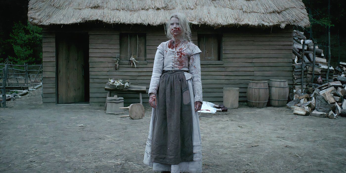 Anya Taylor Joy covered in blood in The Witch