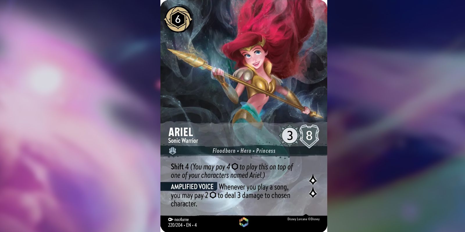 Ariel Sonic Warrior Disney Lorcana Enchanted card showing the princess in armor holding a spear.