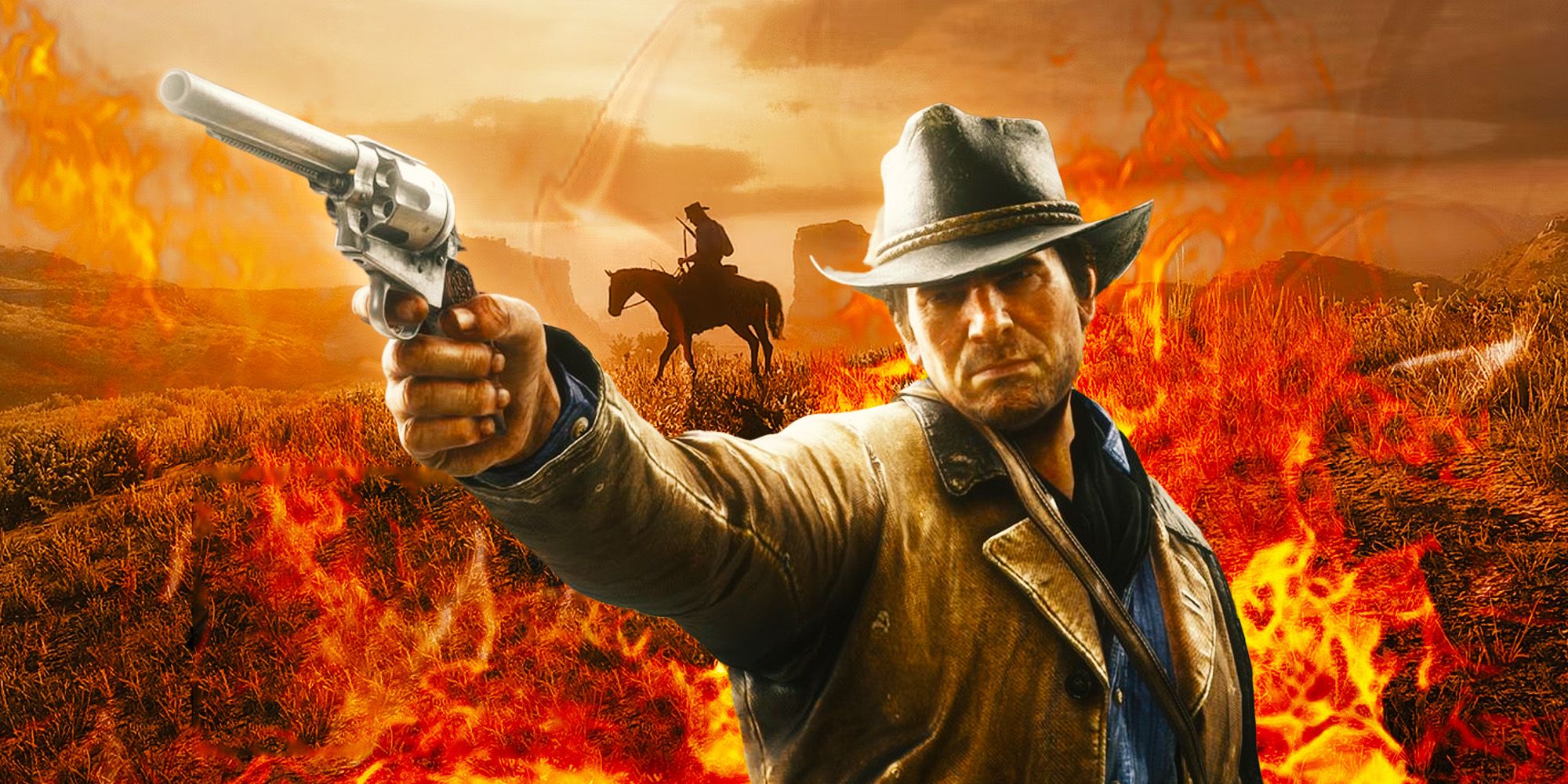 Arthur Morgan com uma arma de Red Dead Redemption 2