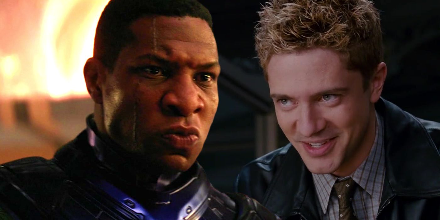 Split image of Jonathan Majors as Kang the Conqueror in Ant-Man and the Wasp: Quantumania and Topher Grace as Eddie Brock in Spider-Man 3