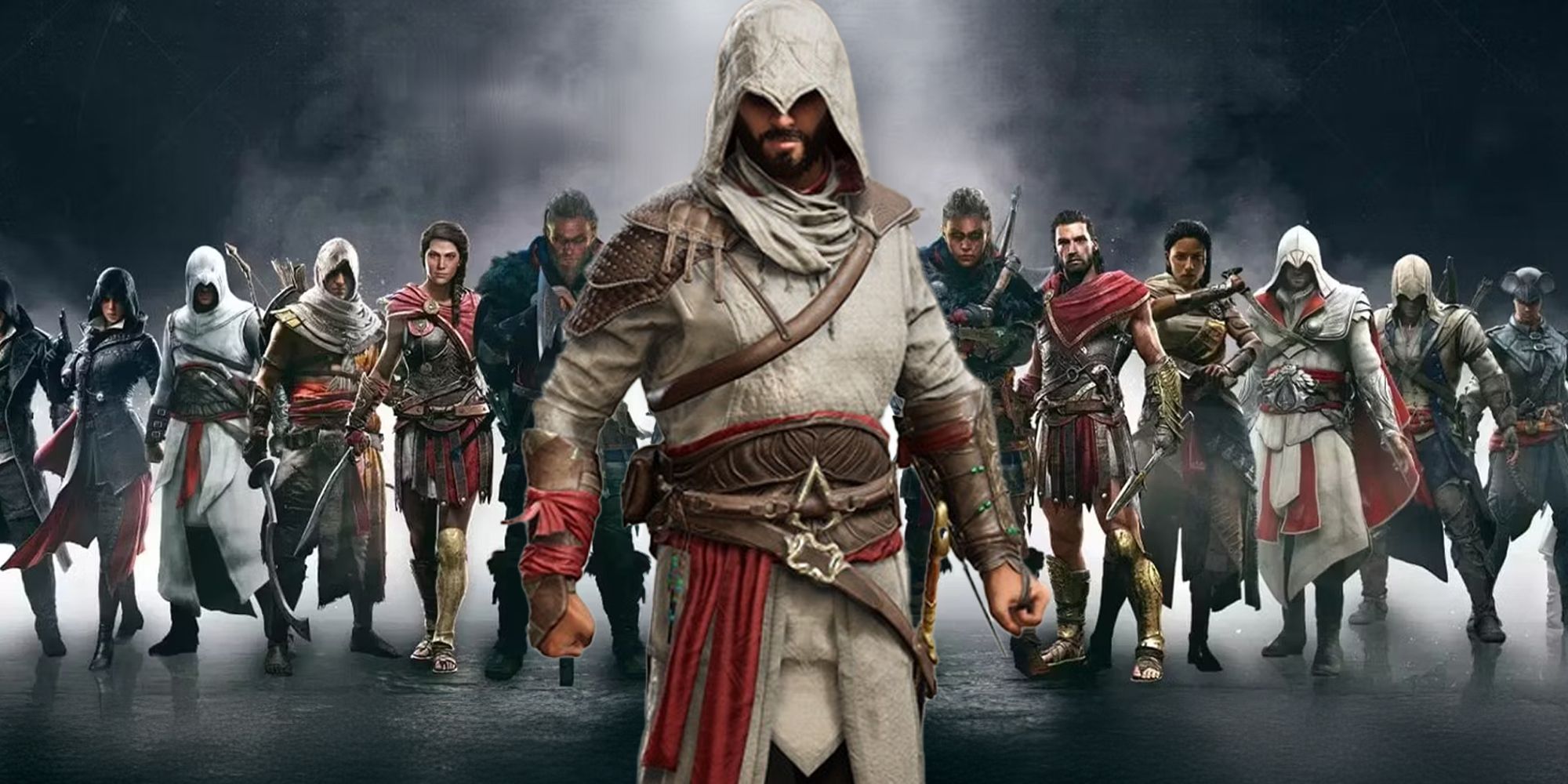 Basim from Assassin's Creed Mirage with other Assassins behind him