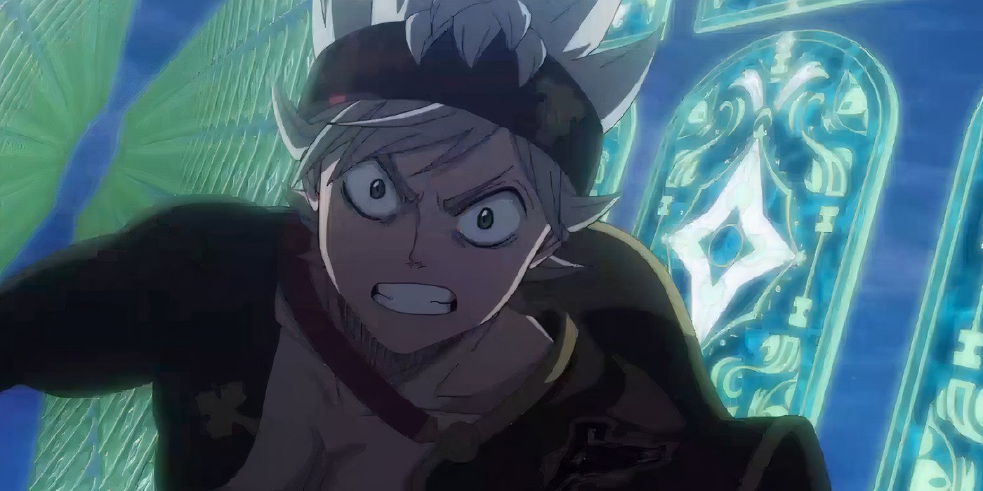 Asta floating in a hall of magical stained glass windows.