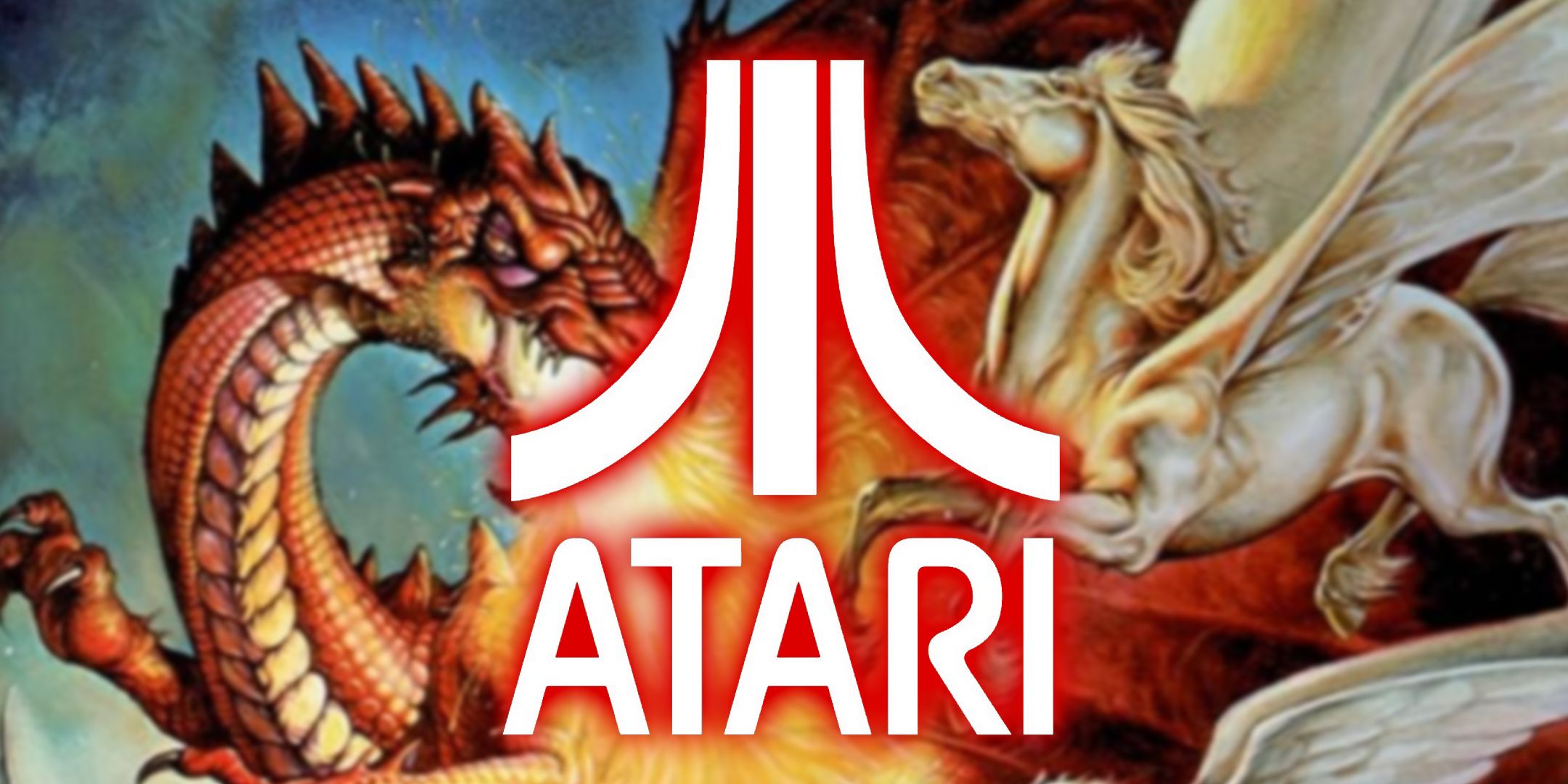 The Atari Logo in front of art from the Advanced D&D Monster Manual.