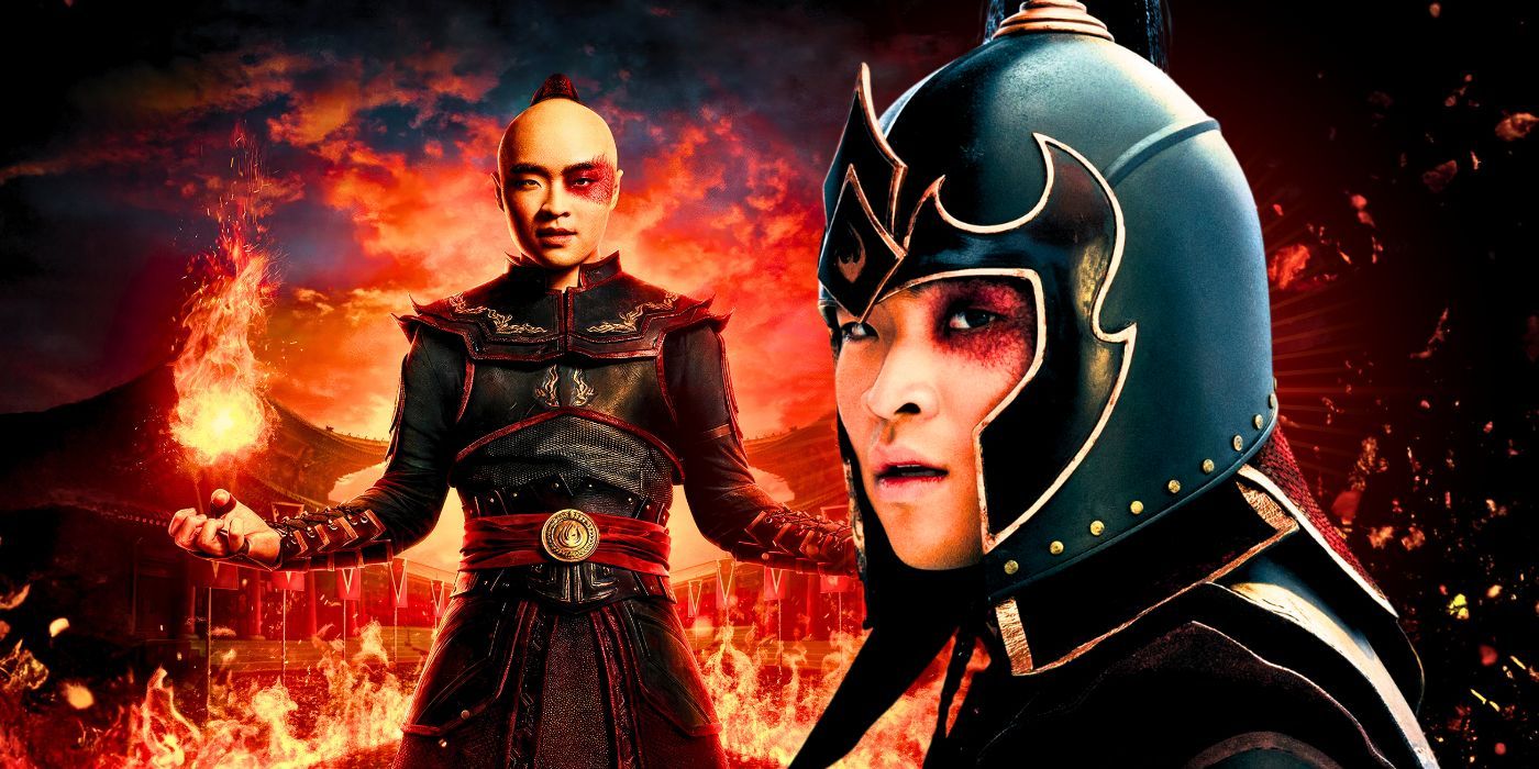 Una imagen personalizada de Zuko haciendo Fuego Control y Zuko con un casco de la Nación del Fuego en Avatar de Netflix