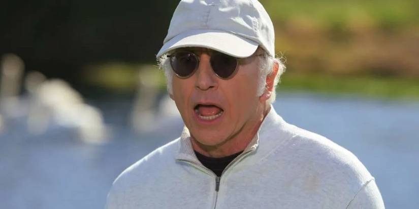 Larry on the golf course looking shocked in Curb Your Enthusiasm