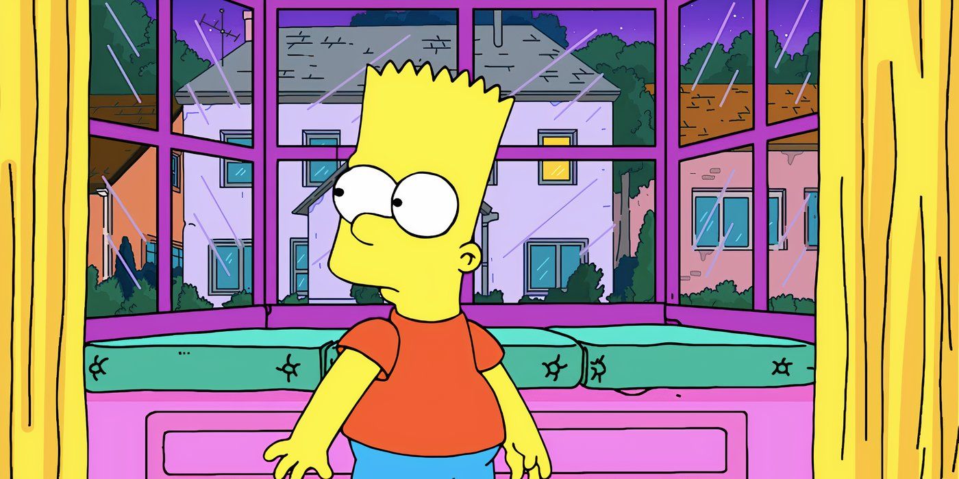 Bart looks worried in the living room from The Simpsons season 35 finale