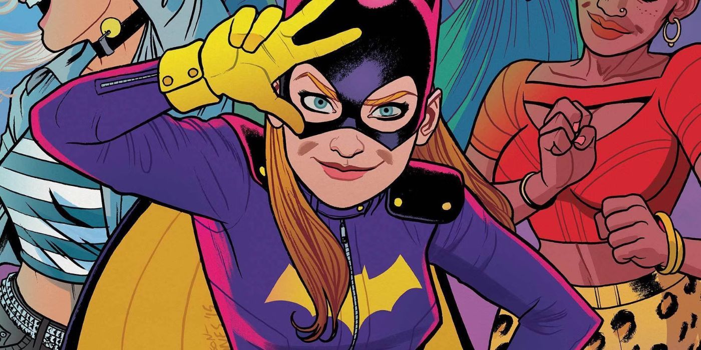 Batgirl sorrindo e levantando uma mão sobre a cabeça em uma história em quadrinhos dos Novos 52