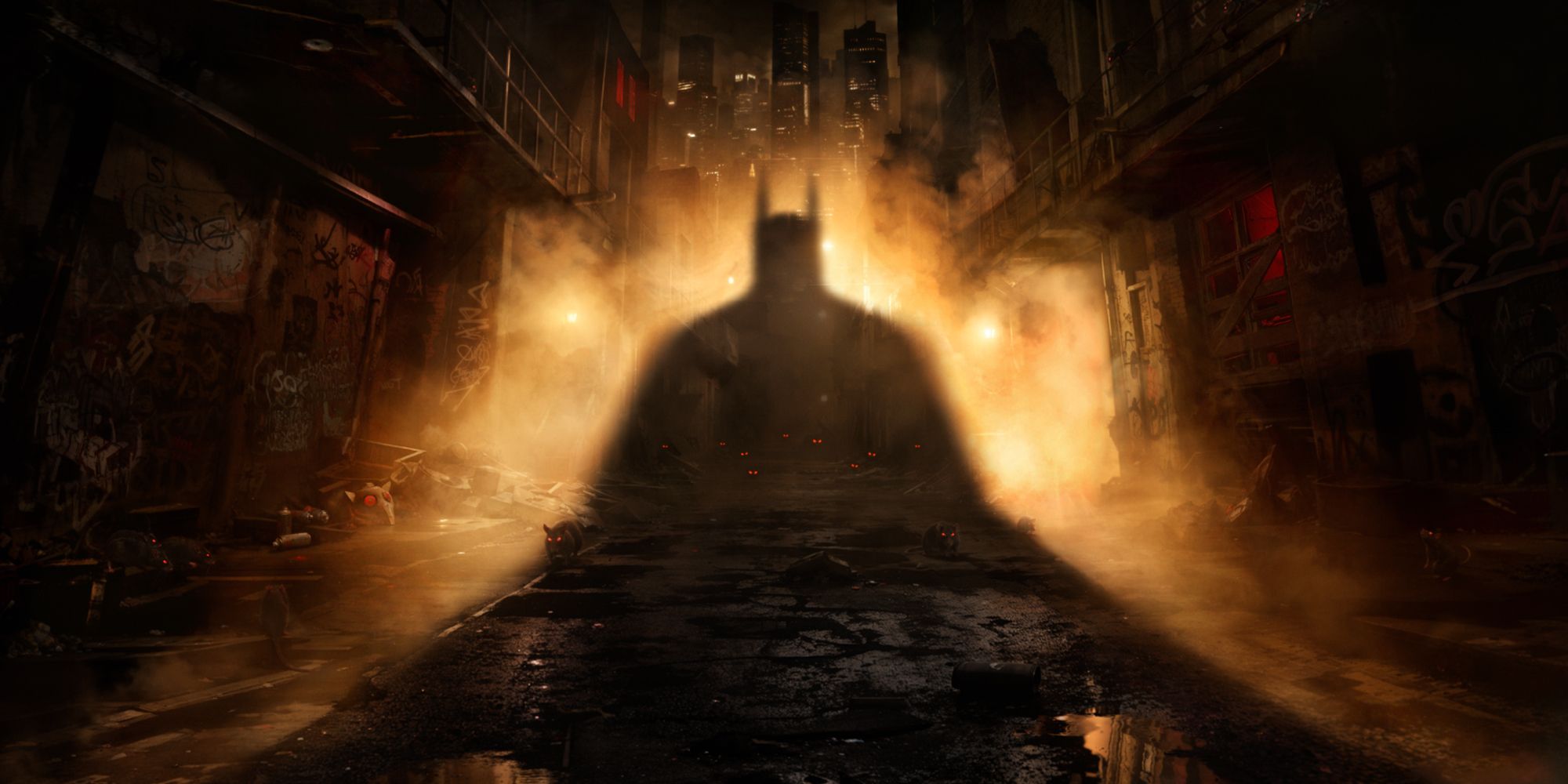 Batman: Shadow of the Arkham: la sombra de Batman desciende sobre un callejón infestado de ratas