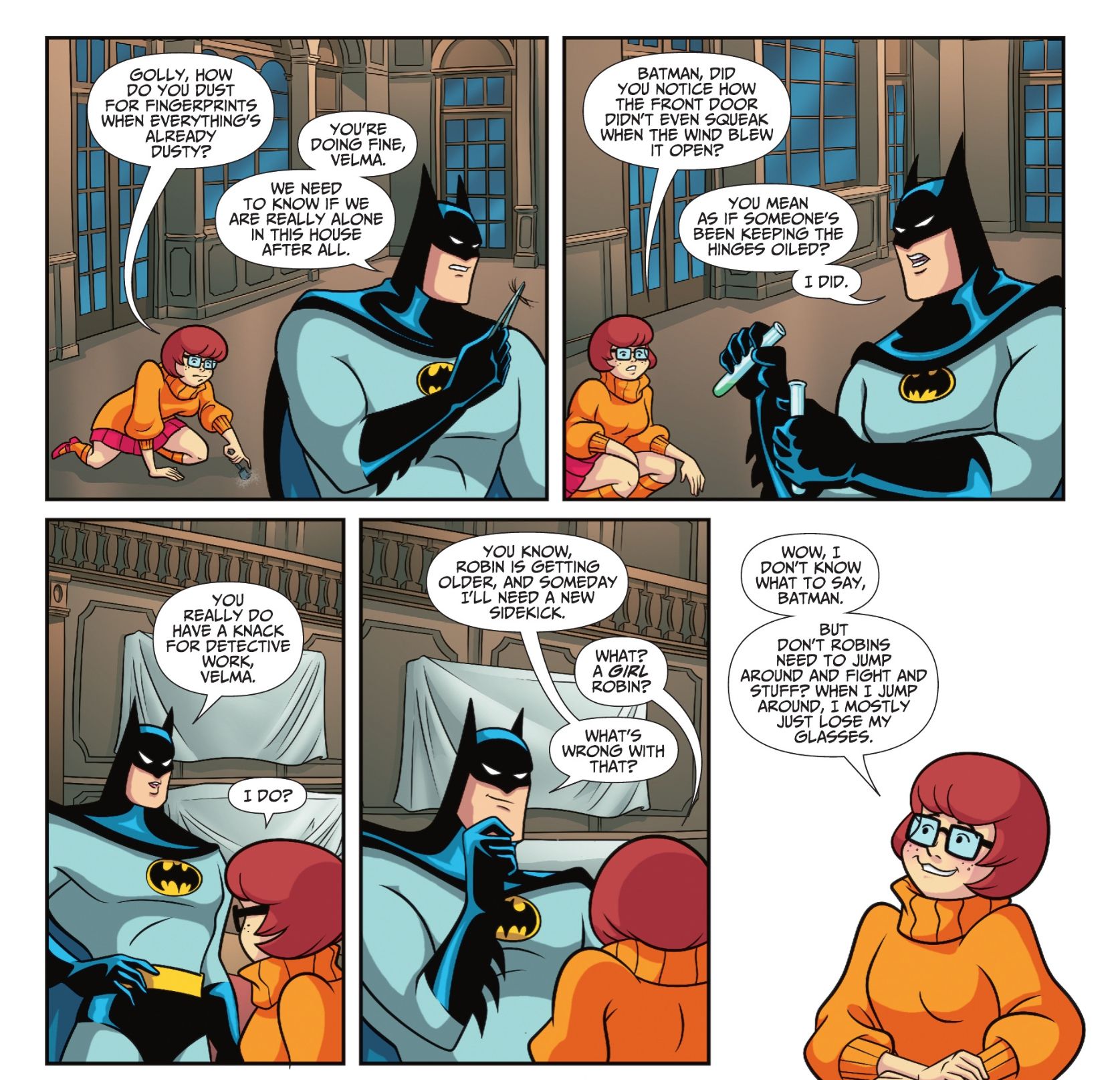 Batman pede a Velma para ser Robin enquanto eles investigam uma mansão mal-assombrada.