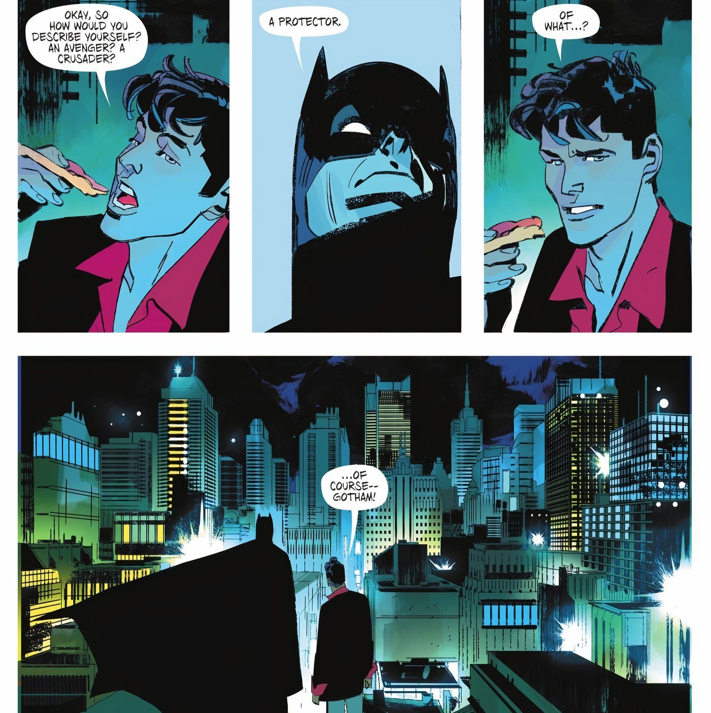 Batman Dylan Dog #3 Bruce and Dylan looking out on Gotham-1