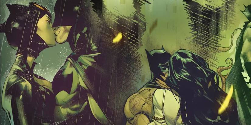 Batman kissing catwoman and talia al ghul 