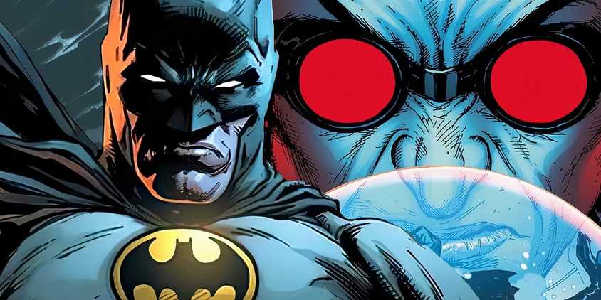 Comic book art: Batman (left) and a close up of villain Mr. Freeze (right.)