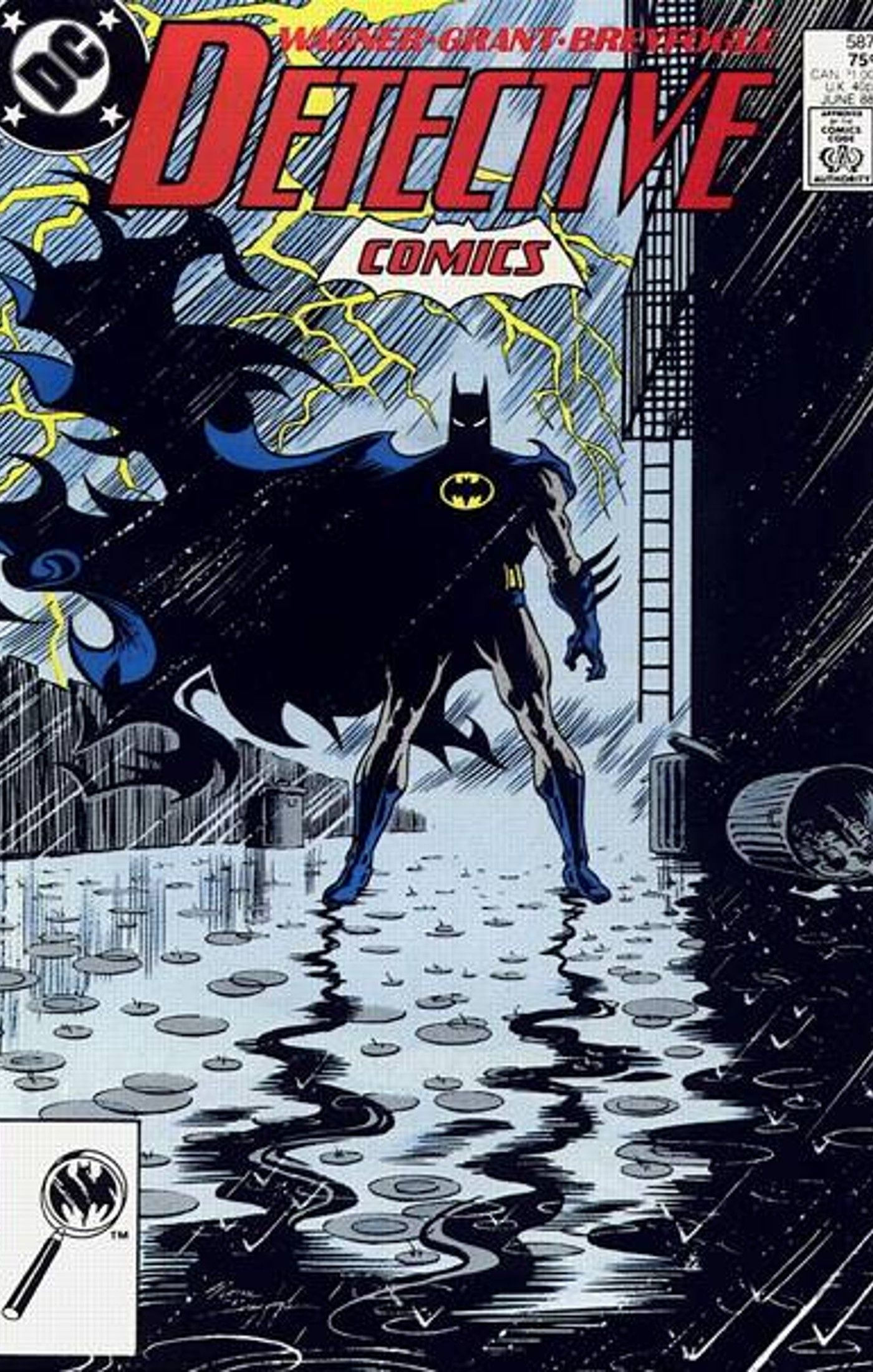 Batman está em um beco para a capa da Detective Comics #587