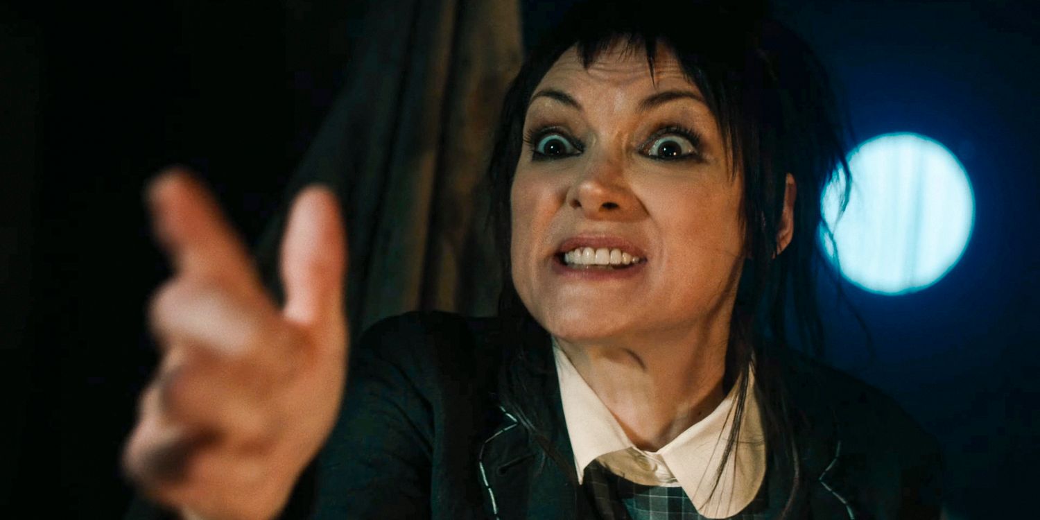 Lydia Deetz (Winona Ryder) looking furious pointing a finger in Beetlejuice 2