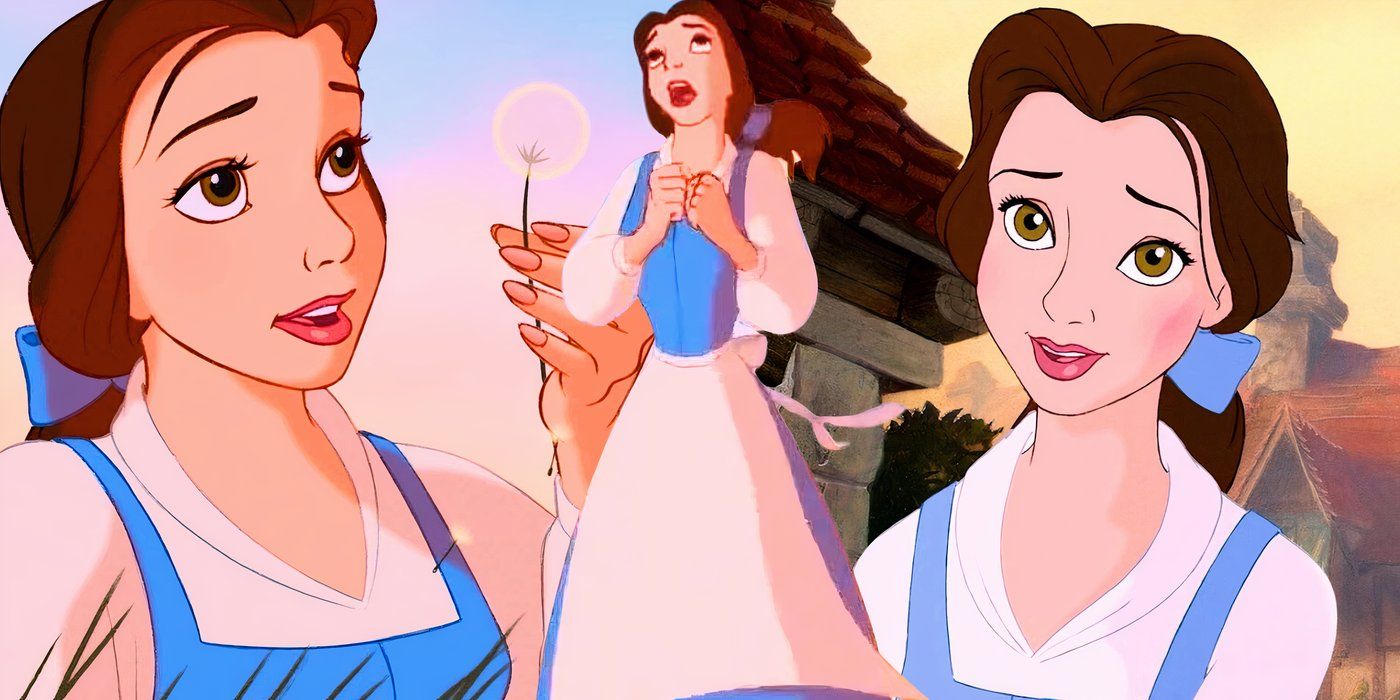 A collage of three images of Belle from Beauty and the Beast - created by Tom Russell