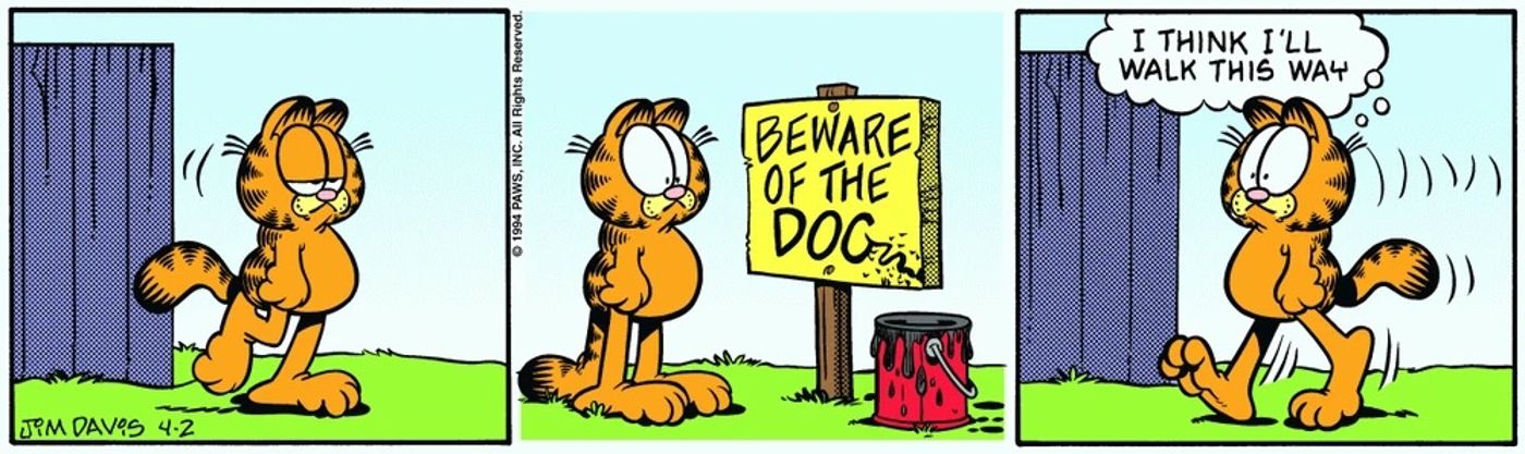 Garfield Notices a Beware the Dog Sign Half-Finished Before Walking Away