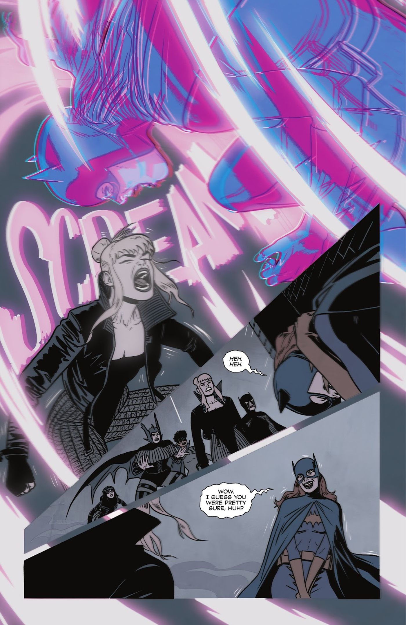 Black Canary uses her Sonic Scream against Barbara Gordon. 