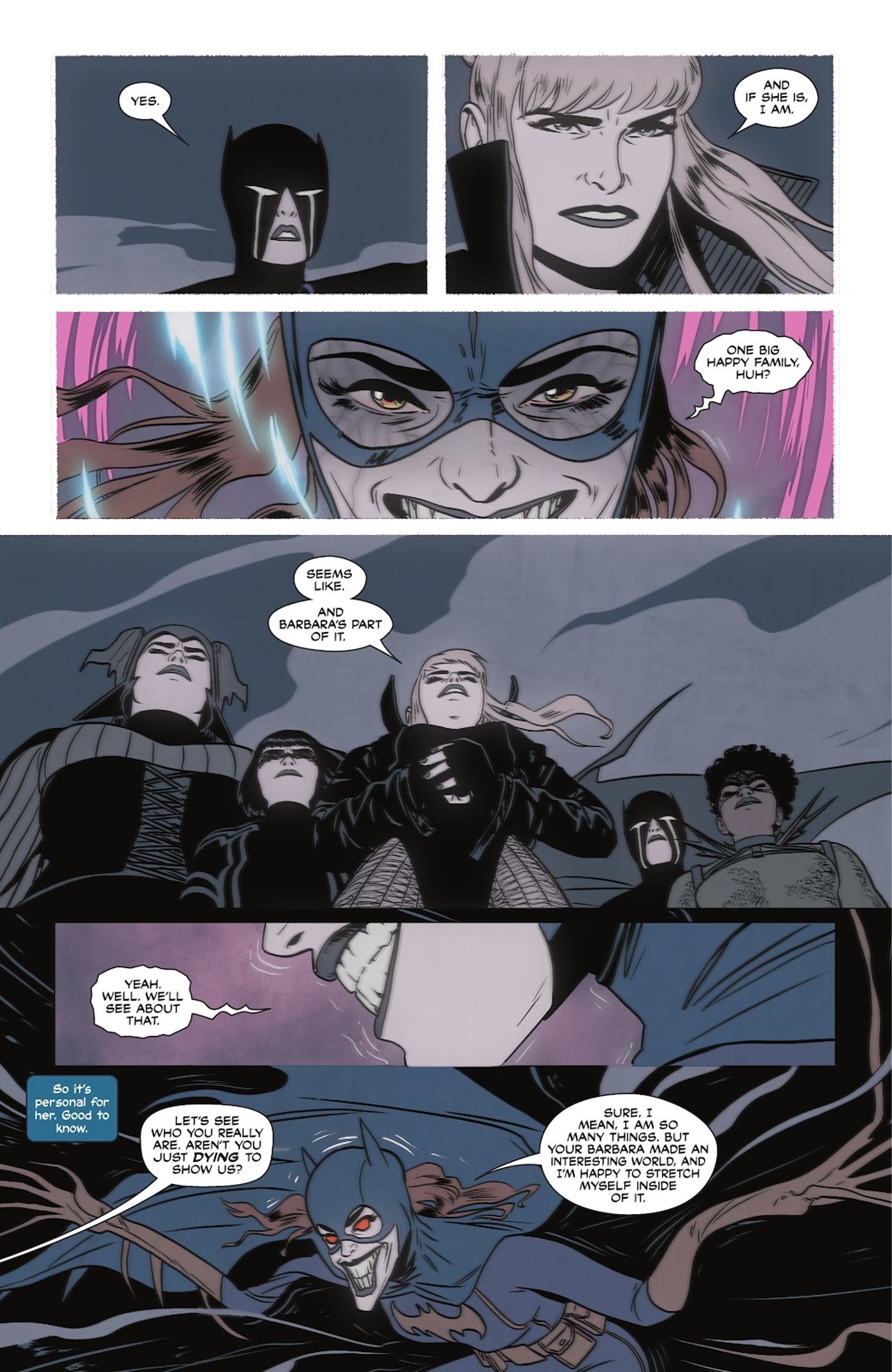 Canário Negro diz que confia em Batgirl enquanto Barbara Gordon se transforma em uma figura demoníaca. 