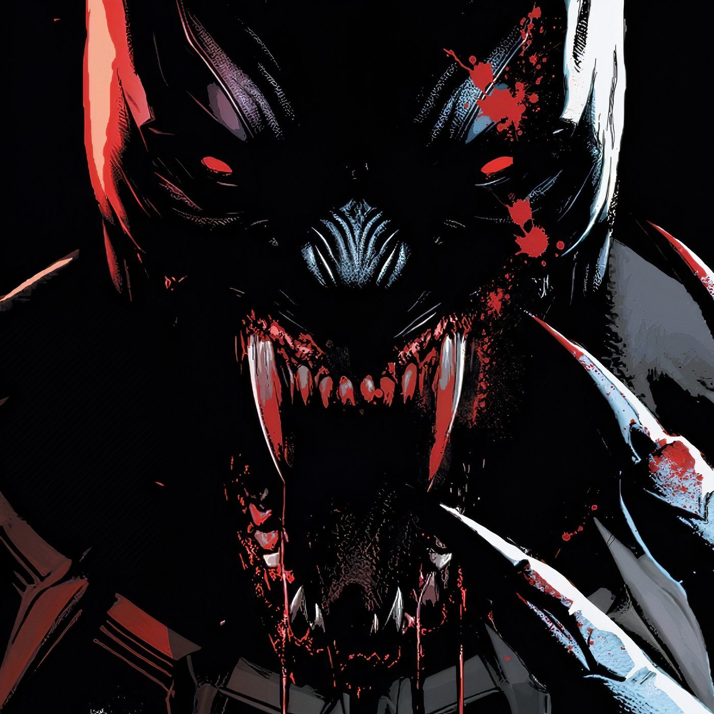 Black Panther as a vampire brandishing his bloody fangs and claws.