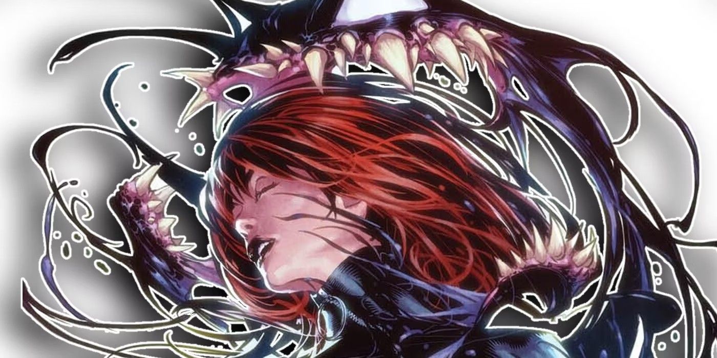 black widow in marvel comics surrounded by symbiote