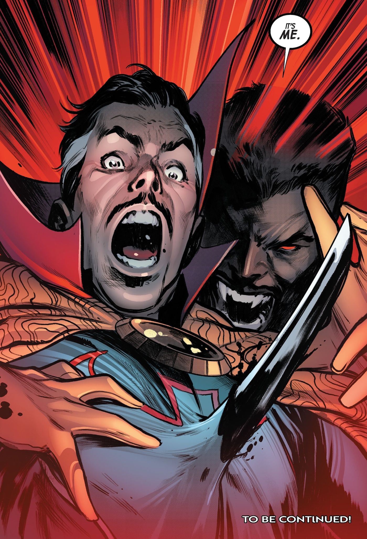 Blade stabs Doctor Strange, revealing himself to be the villain of Marvel's Blood Hunt crossover.