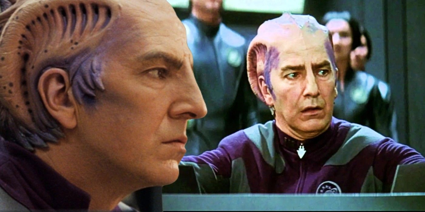 Blended image of Alan Rickman as Dr. Lazarus in Galaxy Quest