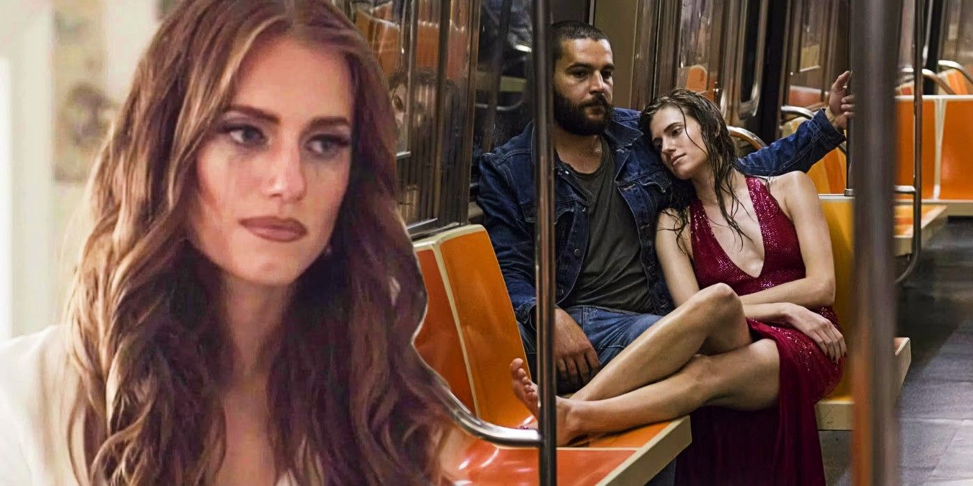 Blended image of Marnie before her wedding and Marnie and Charlie on a subway in Girls