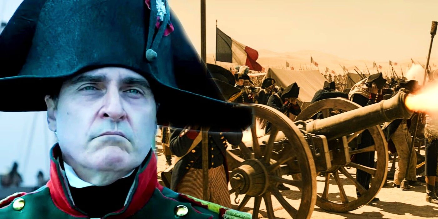 Blended image of Napoleon (Joaquin Phoenix) and a canon in Napoleon
