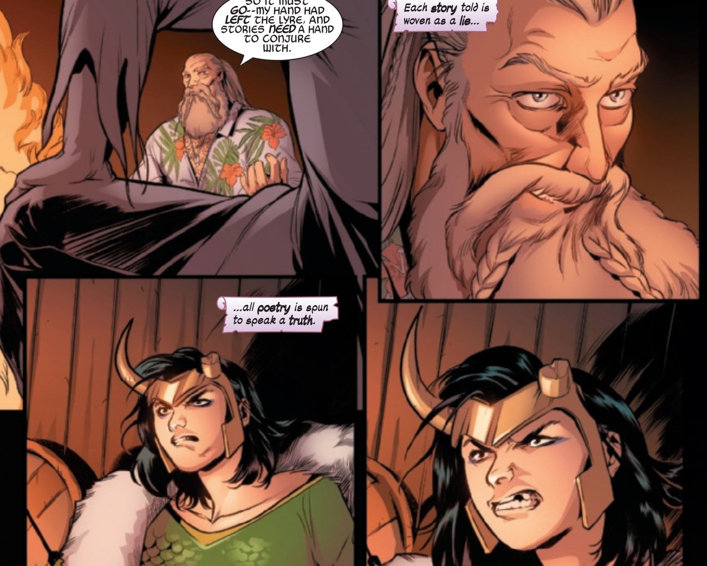 Bragi grins at a furious Loki in Immortal Thor #11