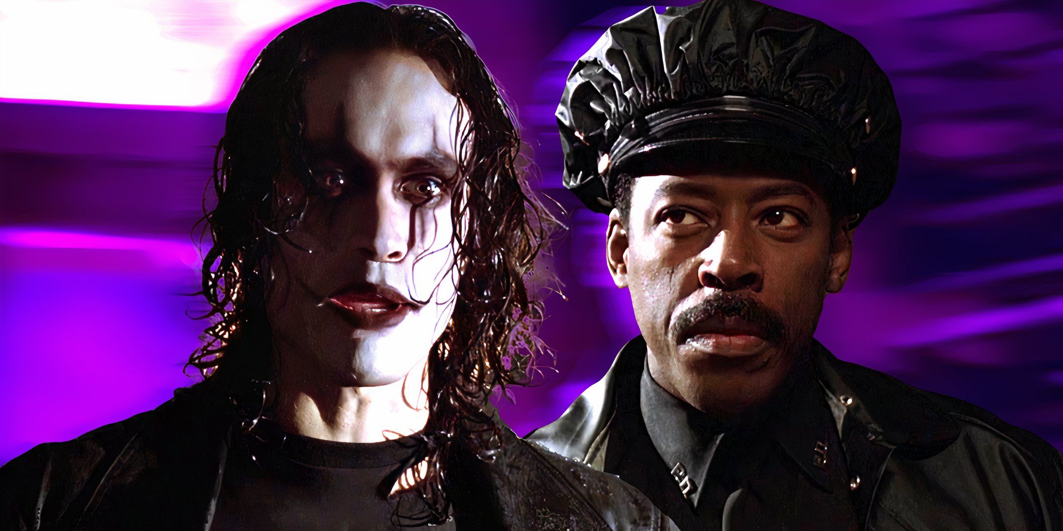 Brandon Lee as Eric looking at a determined Ernie Hudson in The Crow