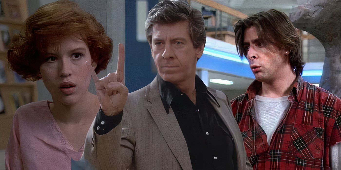Collage of Molly Ringwald, Paul Gleason and Judd Nelson in The Breakfast Club
