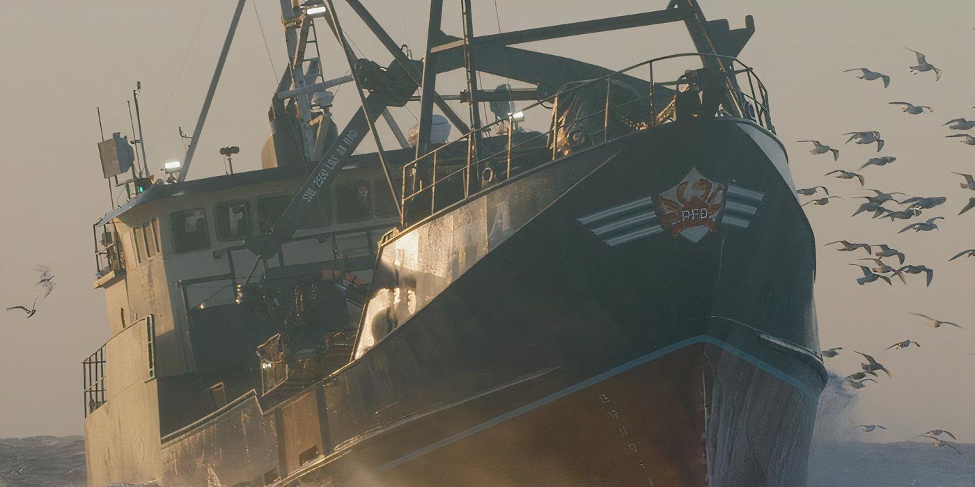 Brenna A surrounded by gulls on the ocean in Deadliest Catch