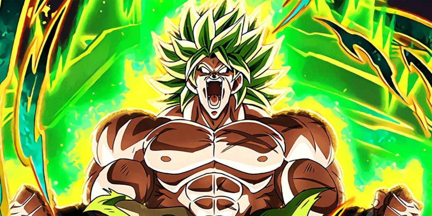 Dragon Ball's Broly surging with power.