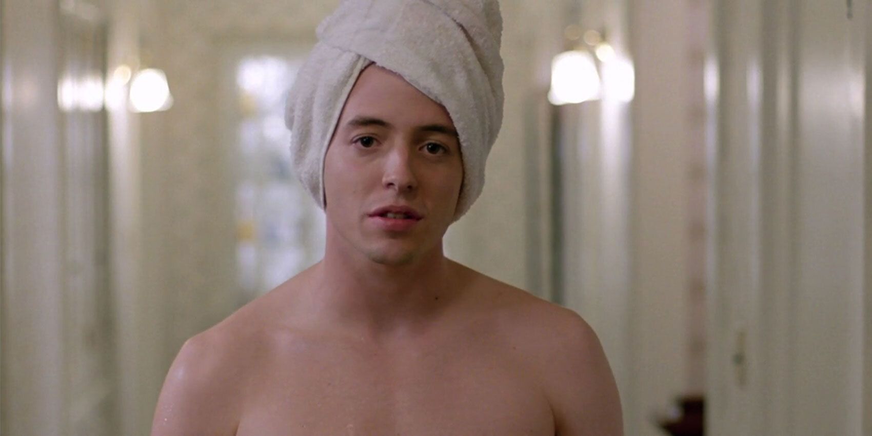 Matthew Broderick As Ferris Bueller In Ferris Bueller's Day Off With Towel On His Head.jpg