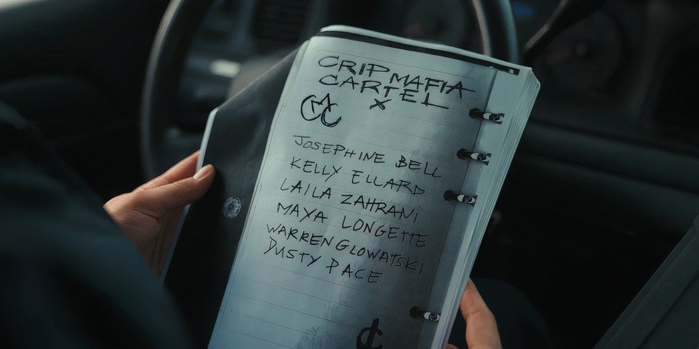 Cam holds a list of Crip Mafia Cartel names in Under the Bridge